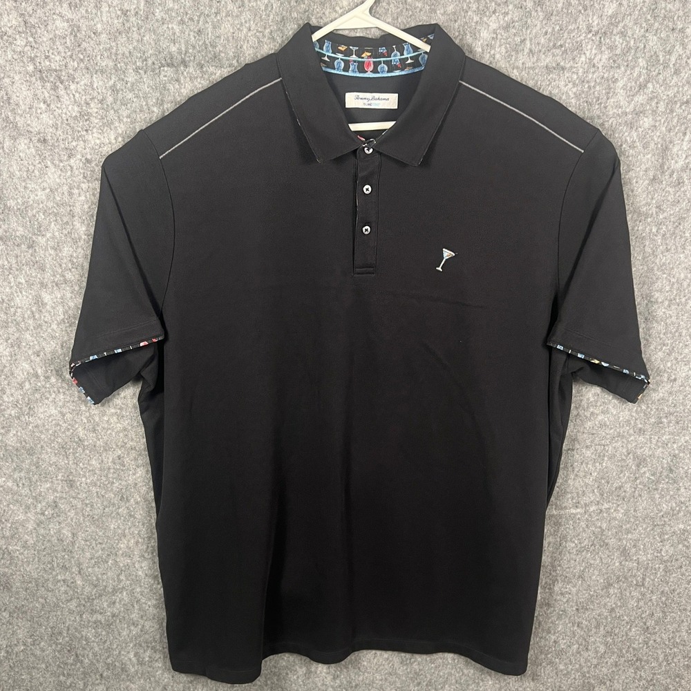 Tommy Bahama IslandZone Black Polo Shirt Martini Glass Embroidered 3XLT Big Tall